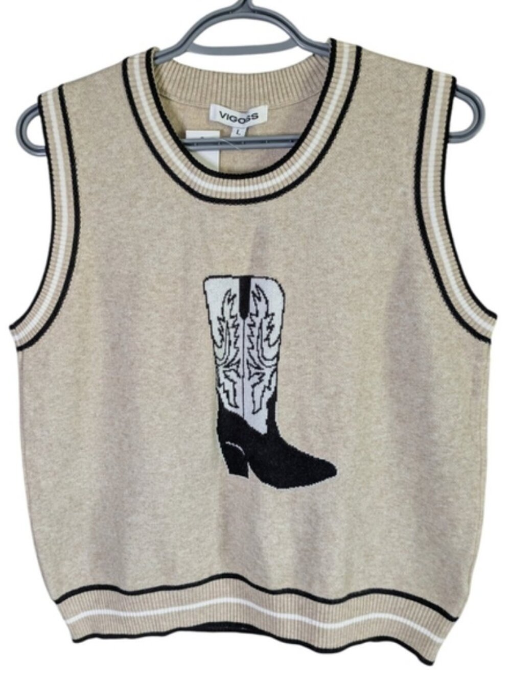 NWT Vigoss‎ Cowboy Boot Sweater Vest Tank/Black/White Size Large
